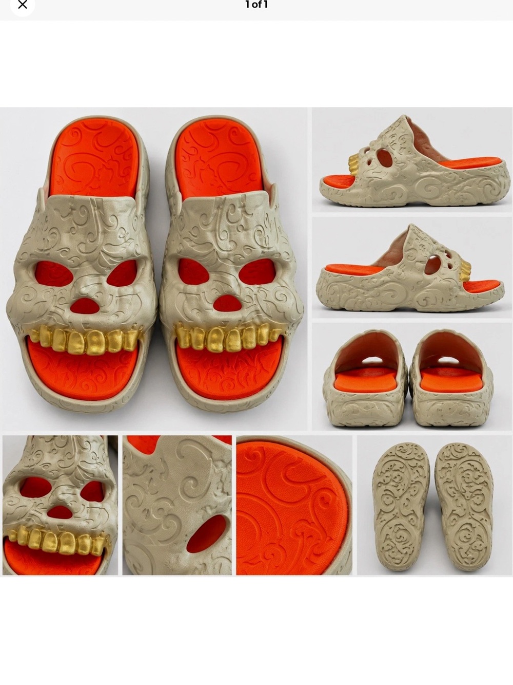 Adult Skull Slide Sandals in Beige and Orange M 6.5 W 8
